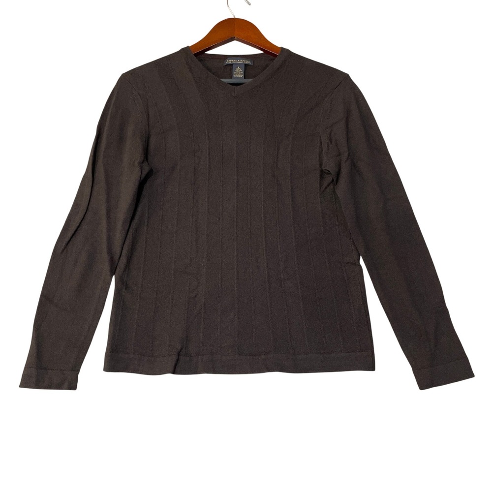 Banana Republic Women's S Brown Merino Wool V-Neck Sweater Italian Wool